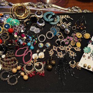 Boho Vintage Modern Dangle Earrings Hoops and Studs Lot Over 60 Pairs